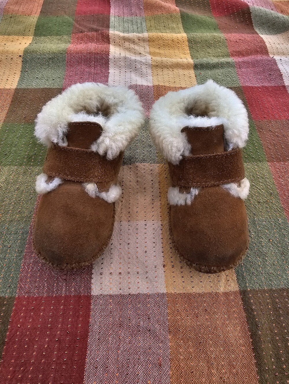 L.L.Bean Baby Sheepskin Booties Brown Suede Shearling Lined Infant Slipper 0-3mo